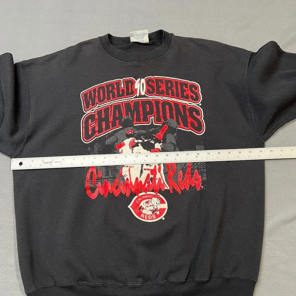 Vintage Cincinnati Reds Sweatshirt Adults Size XL Black Long Sleeve Velva Sheen